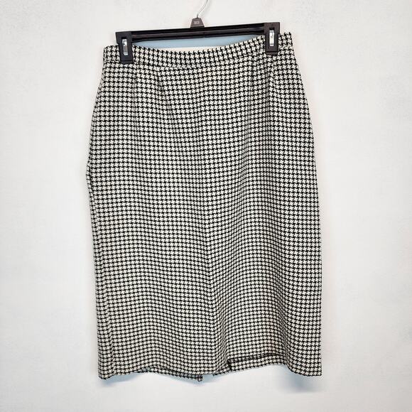 Vintage Womens Houndstooth Midi Pencil Skirt Size M Elastic Waist Slit Preppy - Picture 1 of 10